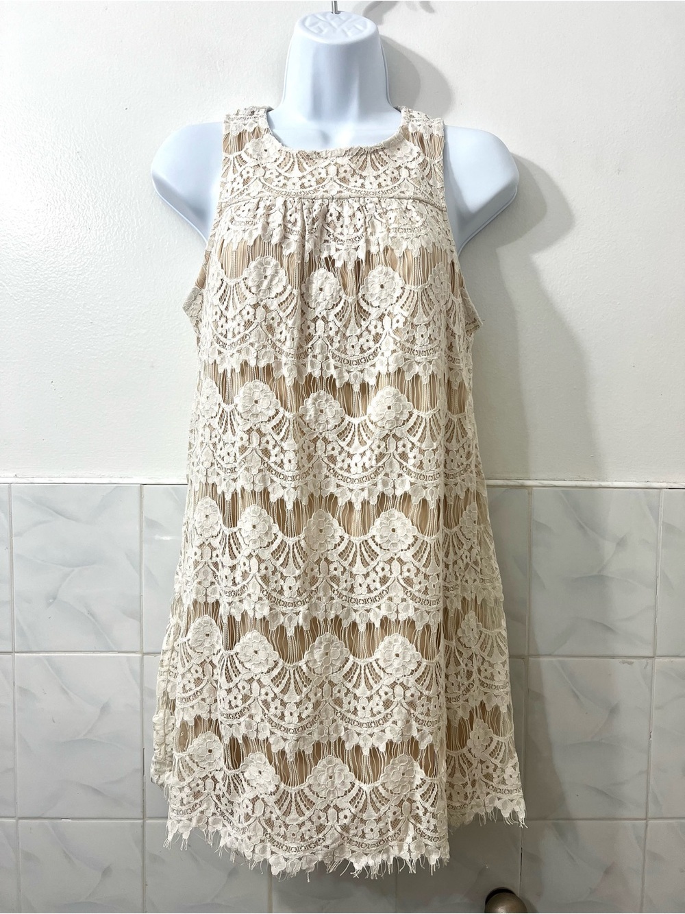 Speechless Lace Crochet Shift Mini Dress Ivory XS Boho Cottage Graduation Bridal